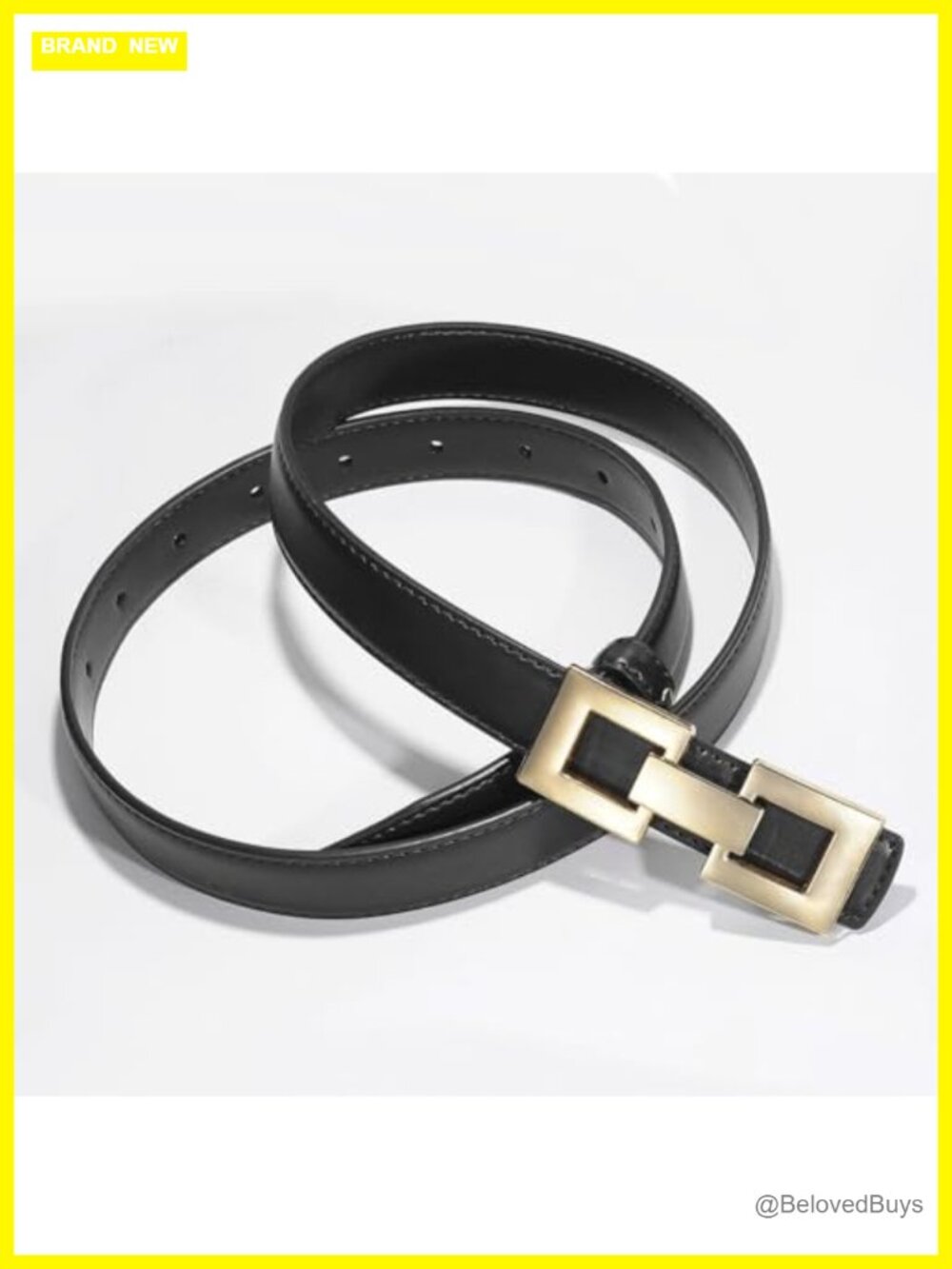 Women's Skinny PU Leather Belt with Gold Buckle, Faux Leather Waist Belt - Picture 5 of 5